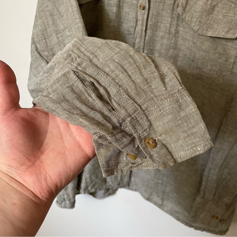 Joe Fresh 100% Linen Button Down Shirt Heathered Green Grey Size 3X - Picture 5 of 6